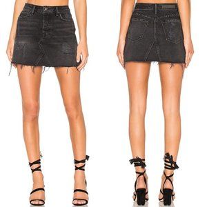 New GRLFRND Eva 100% cotton distressed high rise button fly denim jean miniskirt